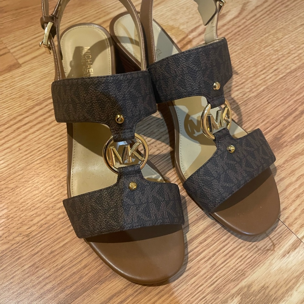 Michael Kors Dark Brown Sandals with Gold Accents